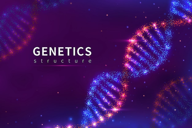 Fundo de dna. estrutura genética, tecnologia de biologia. modelo de dna do genoma humano 3d pôster