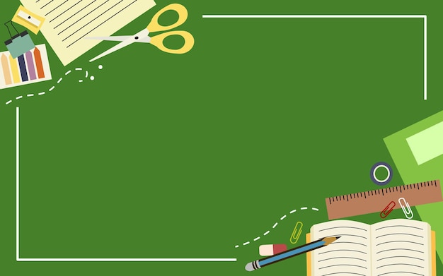 Fundo de educação verde com artigos de escritório