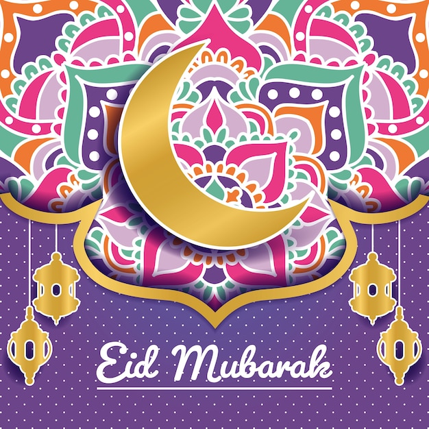 Fundo de eid mubarak com ornamento de mandala