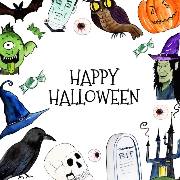 Fundo de elementos de halloween em aquarela