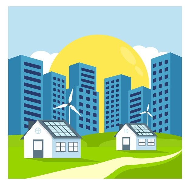 Fundo de energia do painel solar em design plano