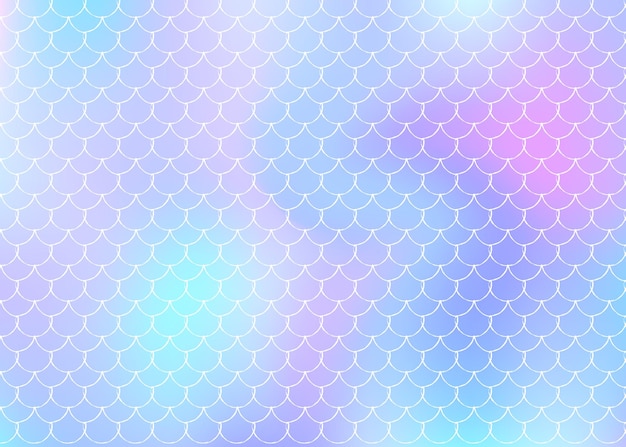 Fundo de escalas de sereia com gradiente holográfico Transições de cores brilhantes Banner e convite de cauda de peixe Padrão subaquático e marinho para festa feminina Pano de fundo perolado com escamas de sereia