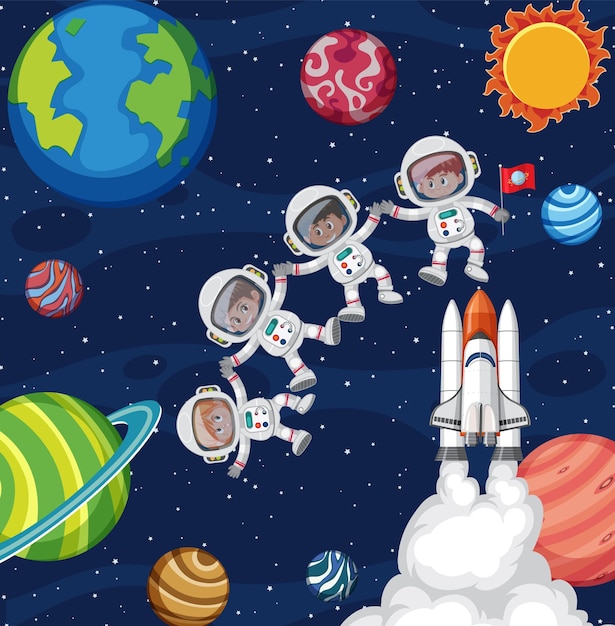 Fundo de espaço de desenho animado com astronautas