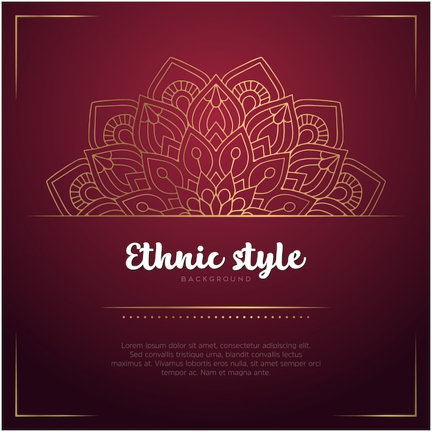 Fundo de estilo étnico com mandala e texto modelo, cor vermelha e dourada