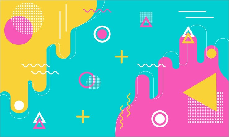 Vetor fundo de estilo memphis na moda com elementos geométricos abstratos memphis papel de parede e banner