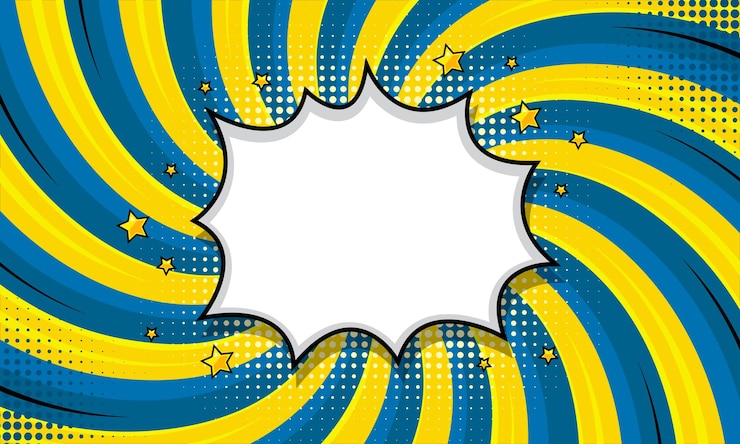 Vetor fundo de explosão cômica colorida em estilo clássico retro com estrelas e bolha de fala em branco
