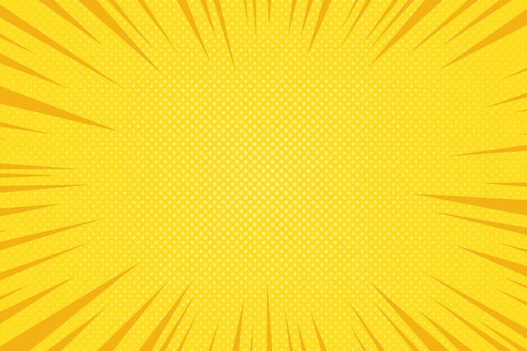 Vetor fundo de explosão de arte pop retrô em quadrinhos quadro de meio-tom de flash vintage amarelo cenário de estrela retrô dos desenhos animados com pontos e listras ilustração em vetor abstrato no estilo pop art