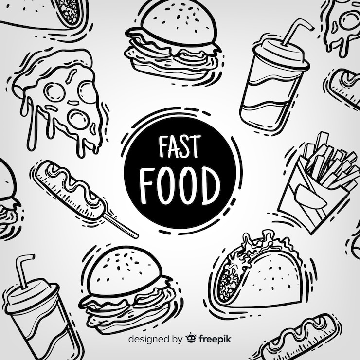 Vetor fundo de fast-food de mão desenhada
