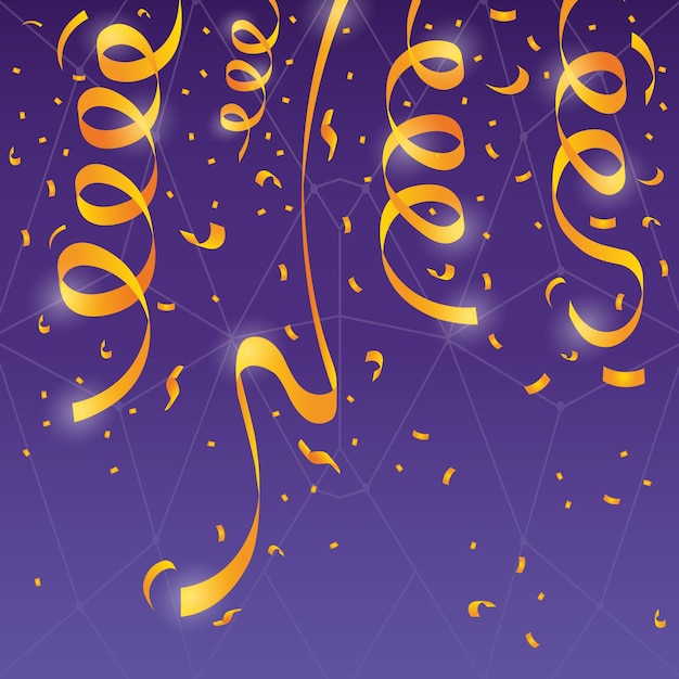 Fundo de feliz aniversário de confete de fita dourada colorida realista