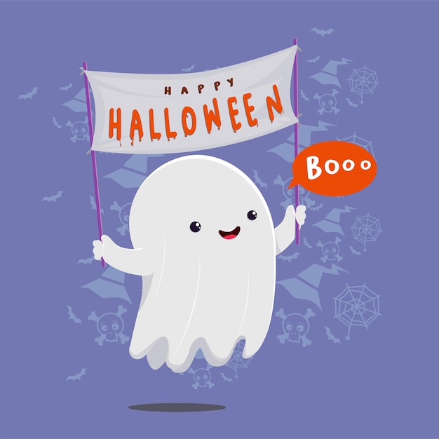 Vetor fundo de feliz fantasma fofo desenhado à mão haloween