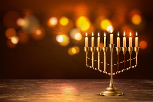 Vetor fundo de feriado judaico de hanukkah com candelabro de menorá dourado