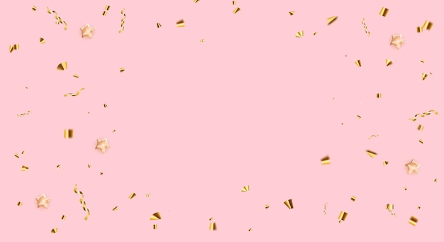 Fundo de férias festa rosa com confete dourado. Ilustração vetorial