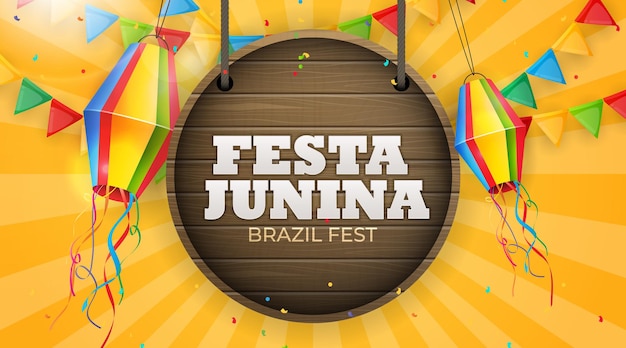 Vetor fundo de festa junina com bandeiras de festa