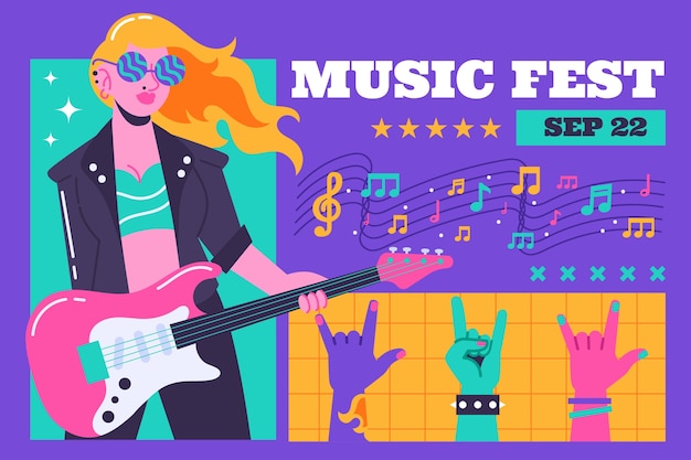 Fundo de festival de música desenhado à mão