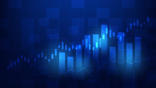 fundo de finanças com tendência estatística do mercado de ações com candeeiros e gráfico de barras