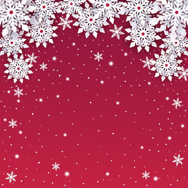 Vetor fundo de flocos de neve com corte de papel