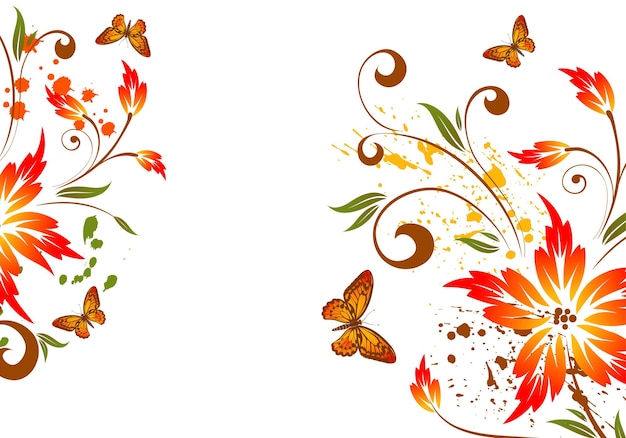 Fundo de flor grunge com borboleta, elemento de design, ilustração vetorial