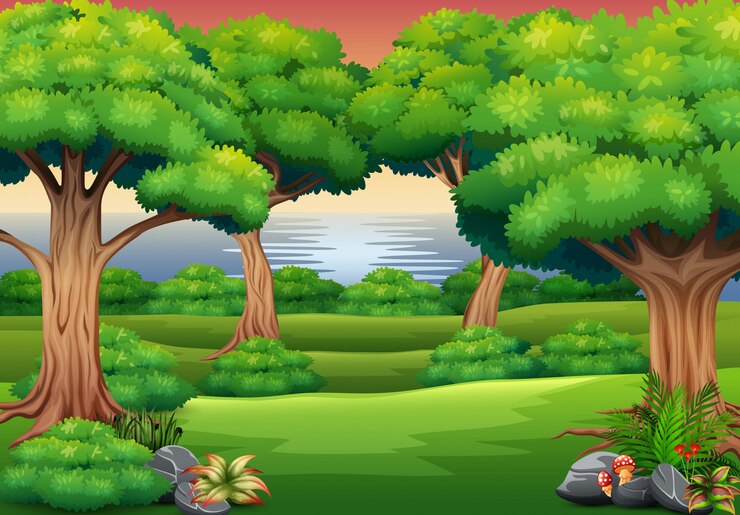 Vetor fundo de floresta com a cena da natureza