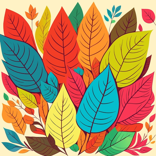Fundo de folhas coloridas desenhadas à mão