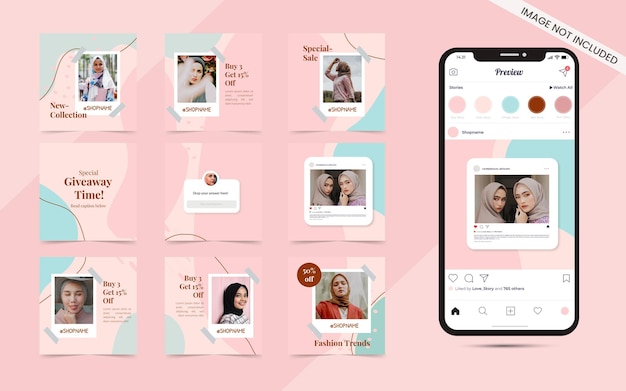 Fundo de forma orgânica abstrata sem costura em tema rosa para post de carrossel de mídia social conjunto de promoção de banner de venda de moda instagram
