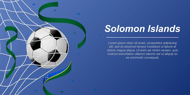 Fundo de futebol com fitas voadoras nas cores da bandeira das ilhas salomão