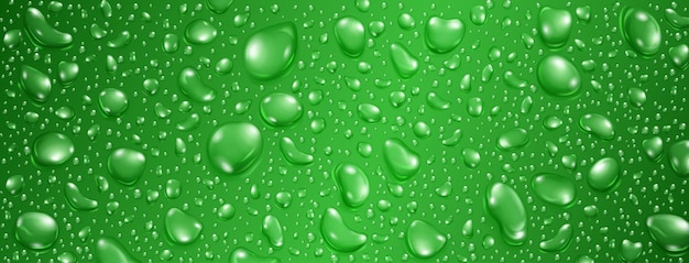 Fundo de gotas de água realistas grandes e pequenas em cores verdes