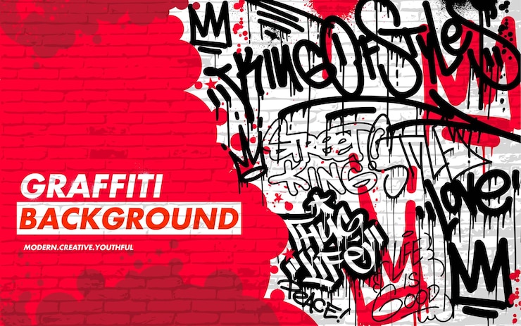 Vetor fundo de graffiti com lançamento e marcação estilo desenhado à mão design de vetor de graffiti de arte de rua