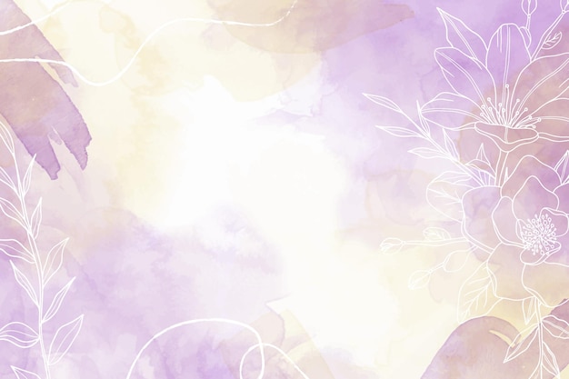 Fundo de grunge aquarela amarelo roxo com buquê de flores Lineart