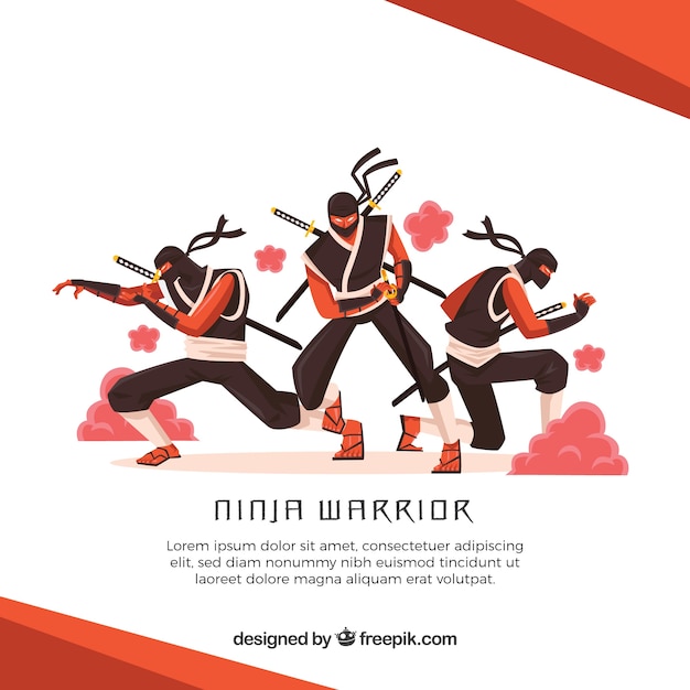 Fundo de guerreiro ninja com design plano