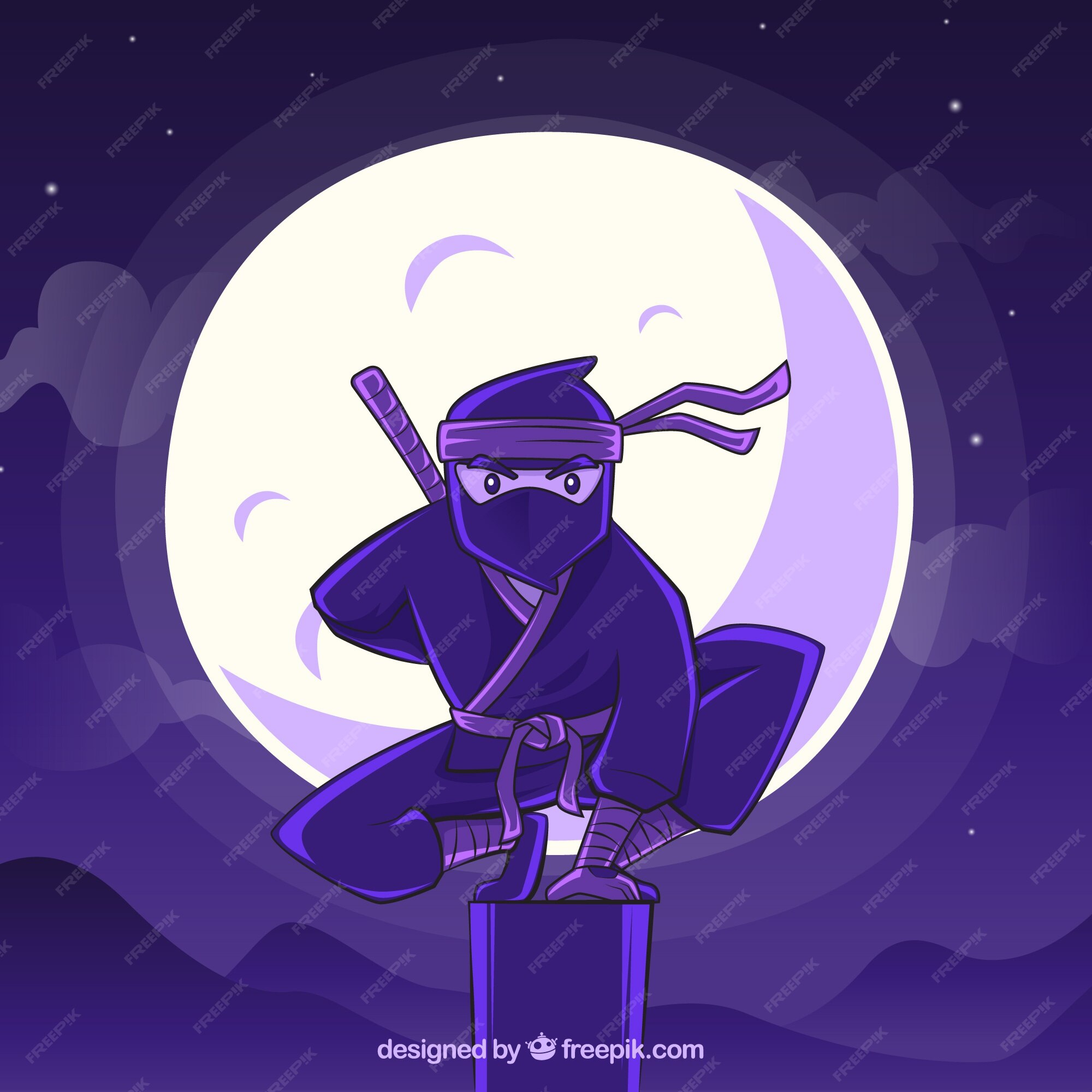 Padrão De Mão Extraídas Dos Desenhos Animados Ninja Japonês Bonito