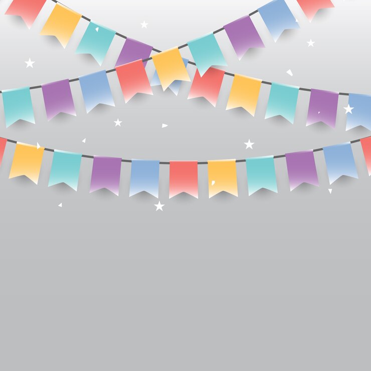 Fundo de guirlandas coloridas festivas bandeiras e confetes