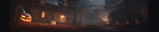 Vetor fundo de halloween com abóboras no escuro renderização 3d
