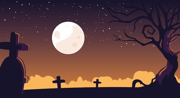 Fundo de halloween com cemitério assustador