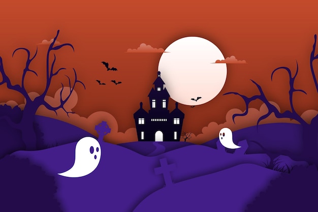 Fundo de halloween com ilustração vetorial de estilo de corte de papel