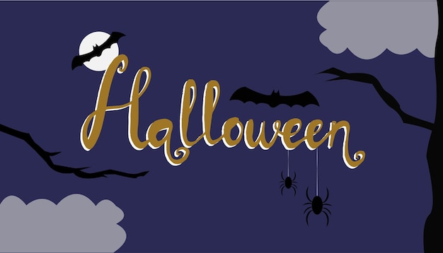 Fundo de halloween com morcegos e aranhas. ilustração vetorial para cartões, cartazes, panfletos.