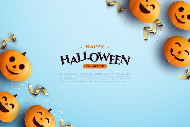 Fundo de halloween com seis abóboras e fita prateada