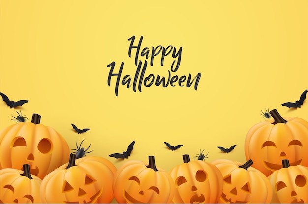 Fundo de halloween em design plano com abóbora e morcego