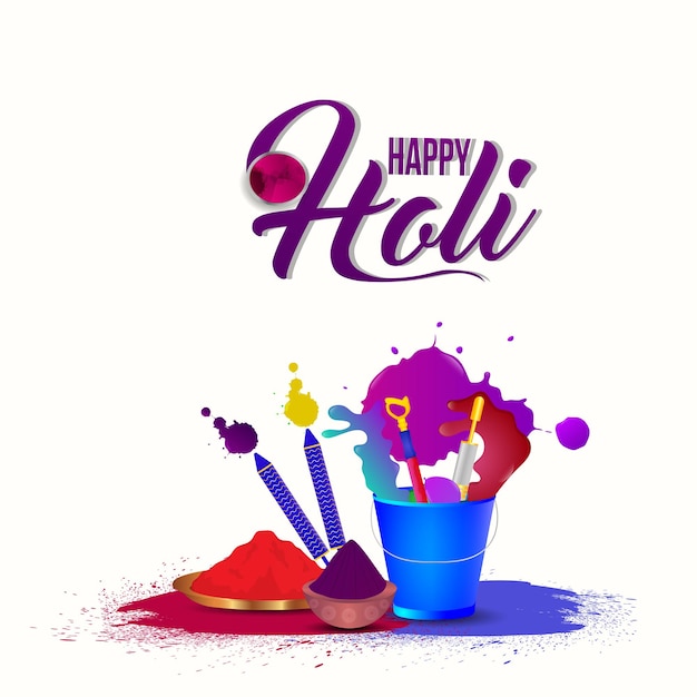 Fundo de holi realista com arma colorida e balde de cor com gulal