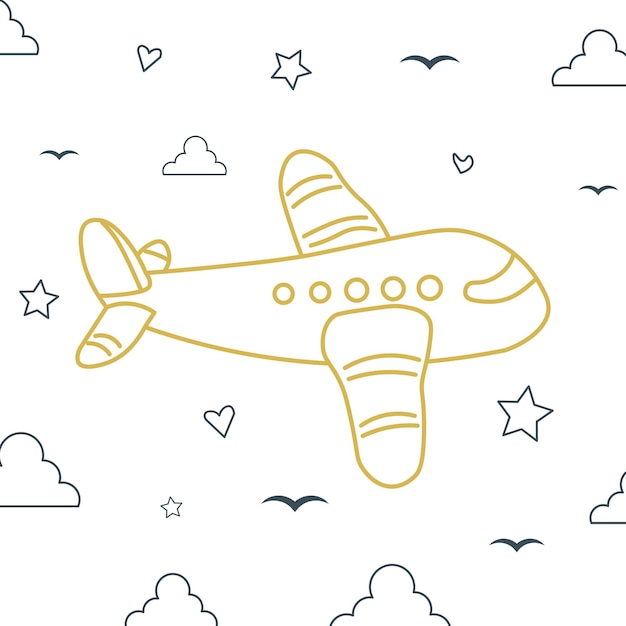Vetor fundo de ícone de doodle de viagem de avião voando