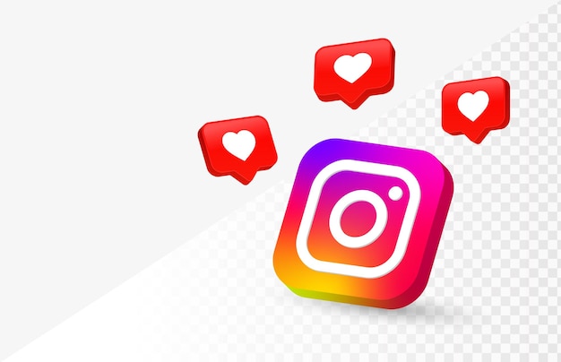 Fundo de ícones de mídia social do logotipo do instagram no ícone de botão de círculo com bolha de fala de coração 3d