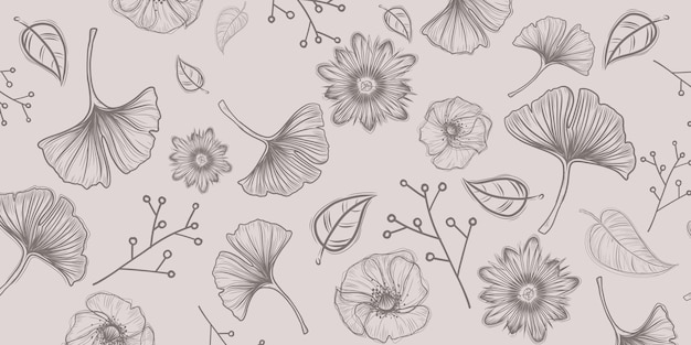 Fundo de ilustração de contorno sem costura padrão floral