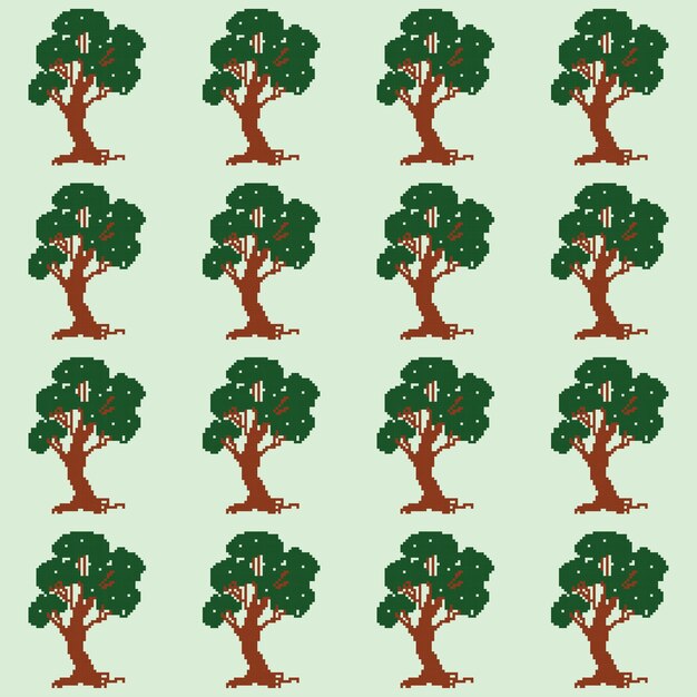 Vetor fundo de ilustração de padrão de pixel de ícone de árvore verde