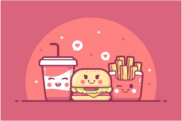 fundo de ilustração de personagem de fast food desenhado à mão