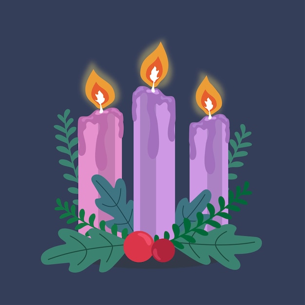 Fundo de ilustração de três velas roxas do advento