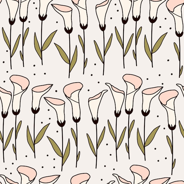 Fundo de ilustração padrão sem costura com lindas flores de calla