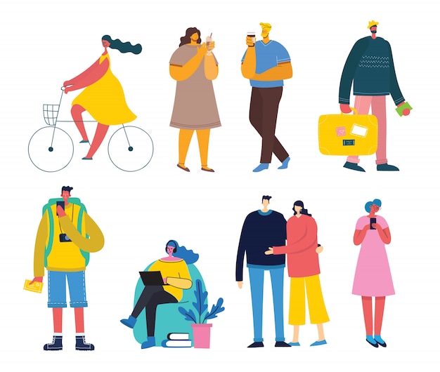 Fundo de ilustração vetorial no design plano de pessoas do grupo fazendo atividades diferentes
