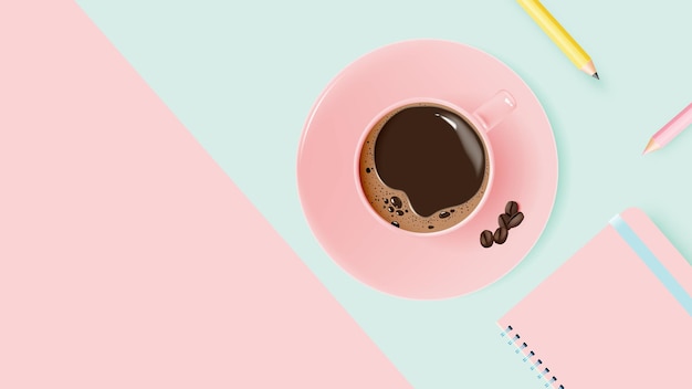 Fundo de intervalo para café com xícara de café e esquema de cores pastel