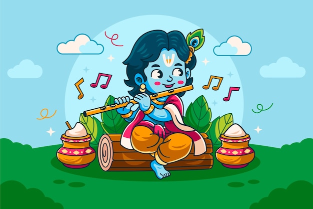 Fundo de janmashtami desenhado à mão