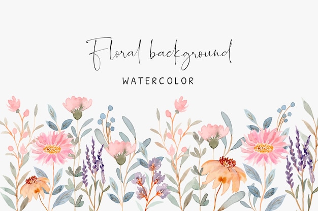 Vetor fundo de jardim de flores selvagens com aquarela