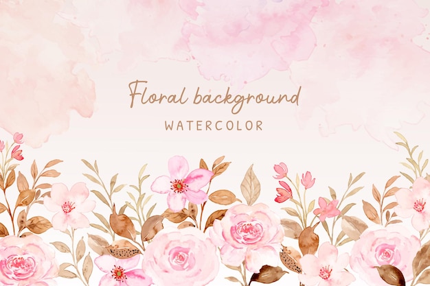 Vetor fundo de jardim floral rosa com aquarela